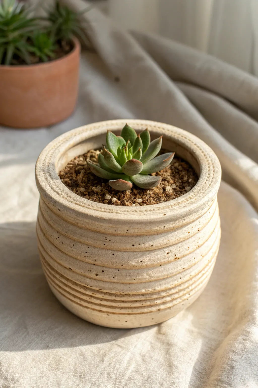 Beginner-friendly coil planter with a cozy rolled rim and charming visible coil texture