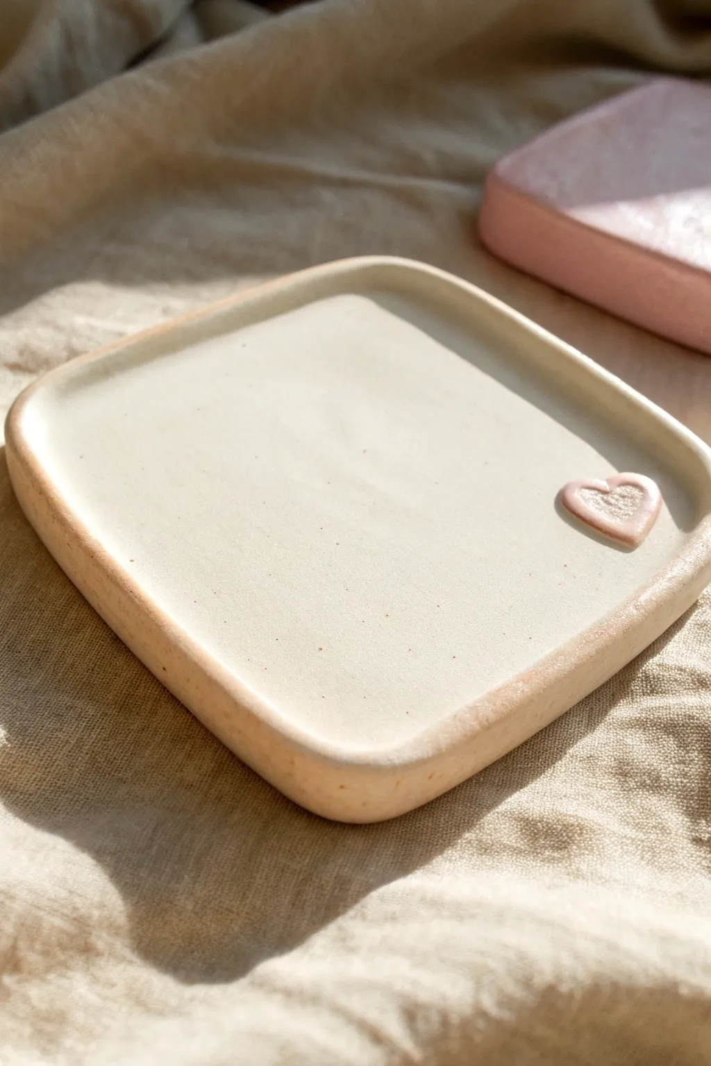 Tiny heart corner coaster in cream and blush, minimalist and sweet for an easy handmade gift