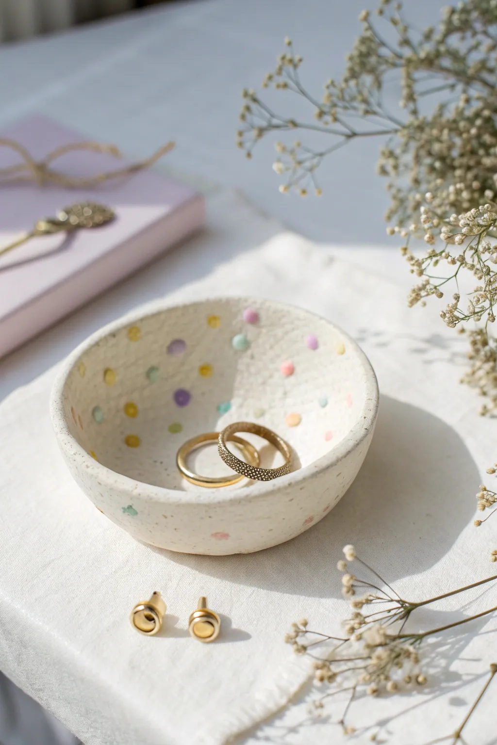Pastel sprinkle trinket bowl to keep rings and earrings tidy with sweet handmade charm.