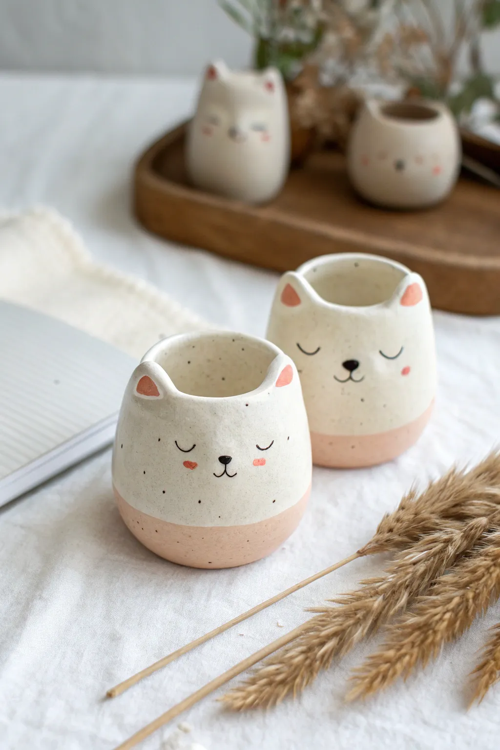Adorable beginner pinch pots with sweet faces, minimalist and cozy for your next clay day.