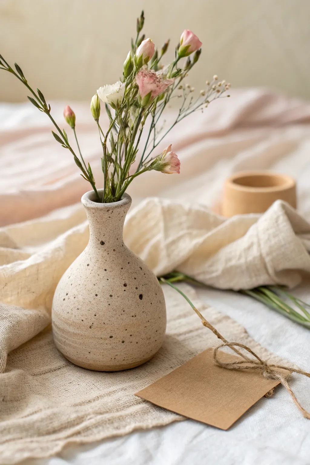 Gift-ready mini bud vase with fresh stems, minimalist charm for a sweet Mothers Day.