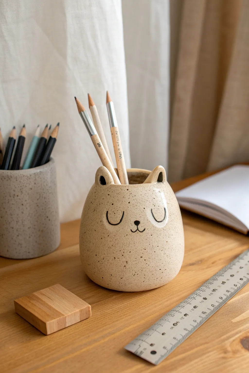 Mini desk pen pal: a sleepy little clay critter holder that keeps pens tidy and cute