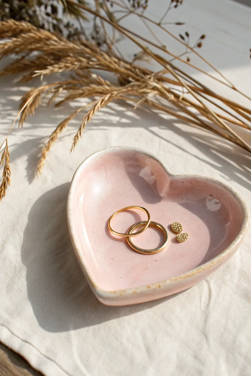 Pastel pink mini heart trinket dish with a glossy finish, perfect for rings and tiny treasures