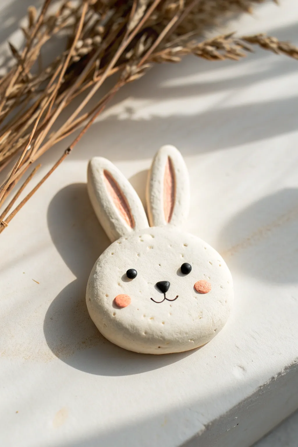 Sweet bunny face clay magnet, minimalist and kid-friendly, perfect for fridge art displays