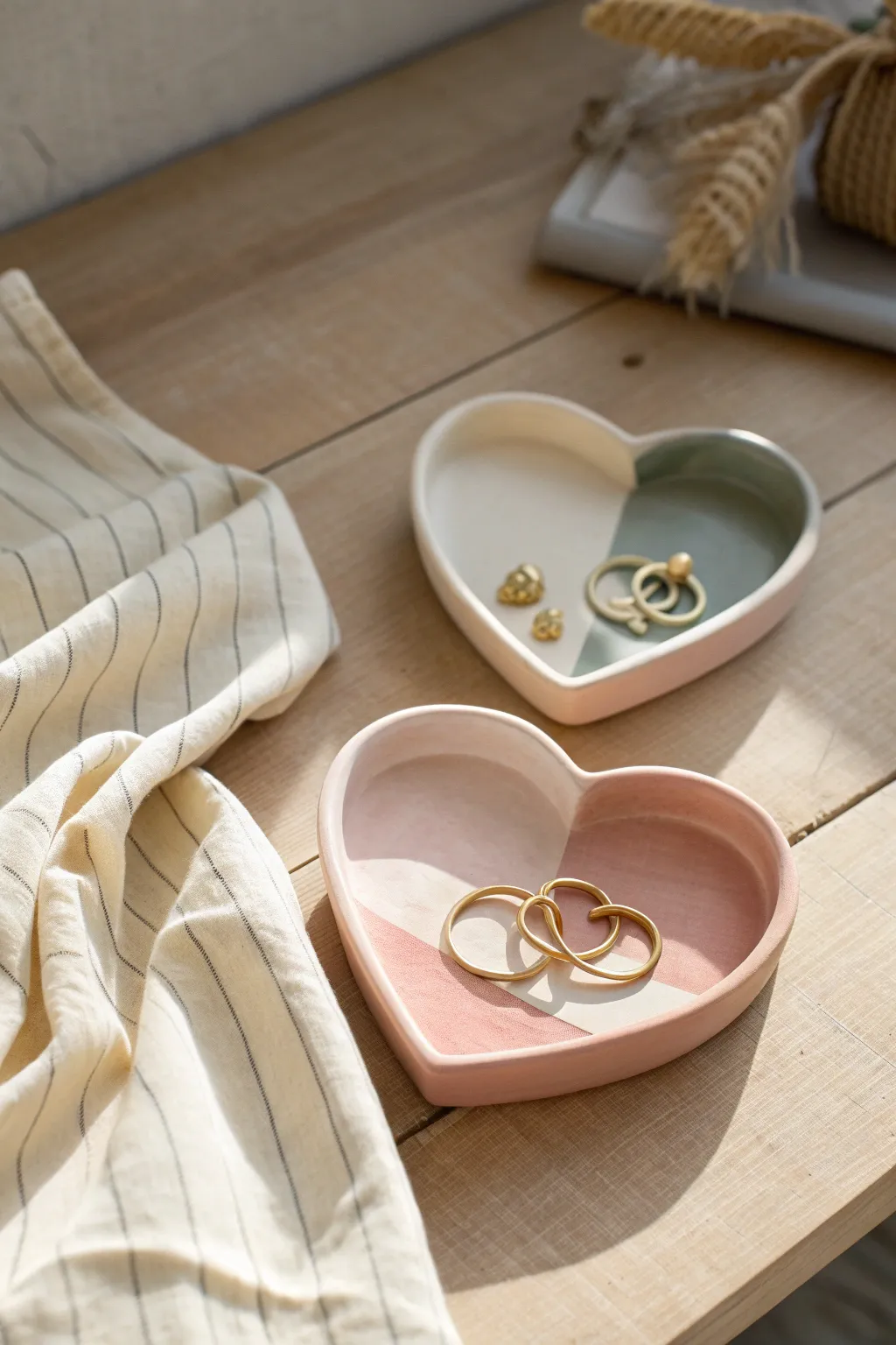 Sweet heart trinket trays in playful color blocks, perfect for kids to make and gift.