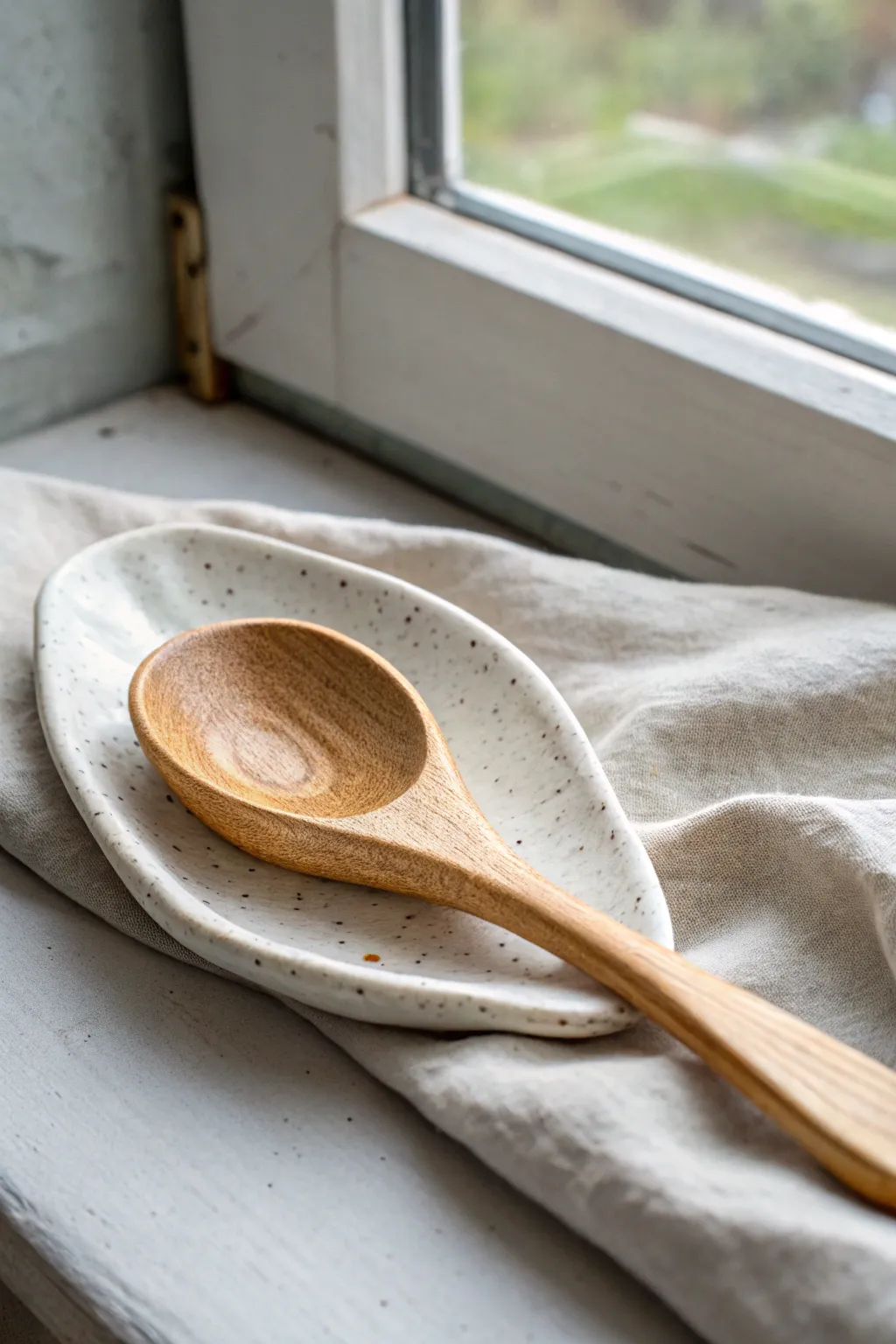 Make this notched spoon rest in minutes, simple curves, handmade dip, tidy countertop charm.