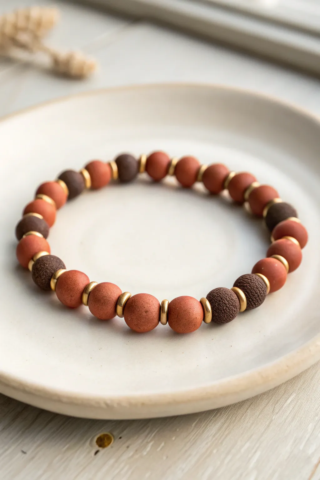 Easy two-color clay bead bracelet with a crisp alternating stripe pattern in high contrast tones.