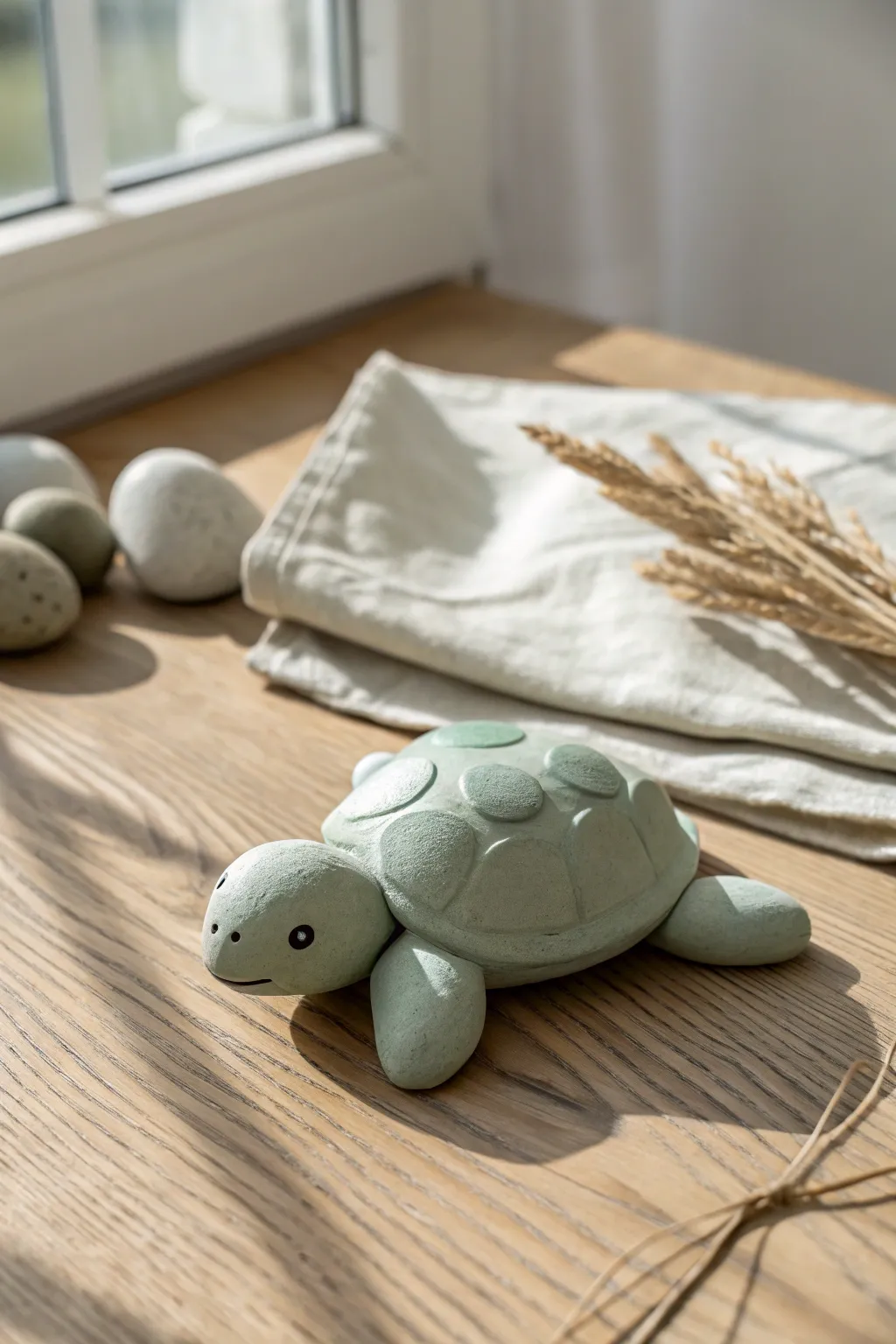 Simple clay turtle from ovals and balls, a cute beginner animal project for kids with calm minimalist style.