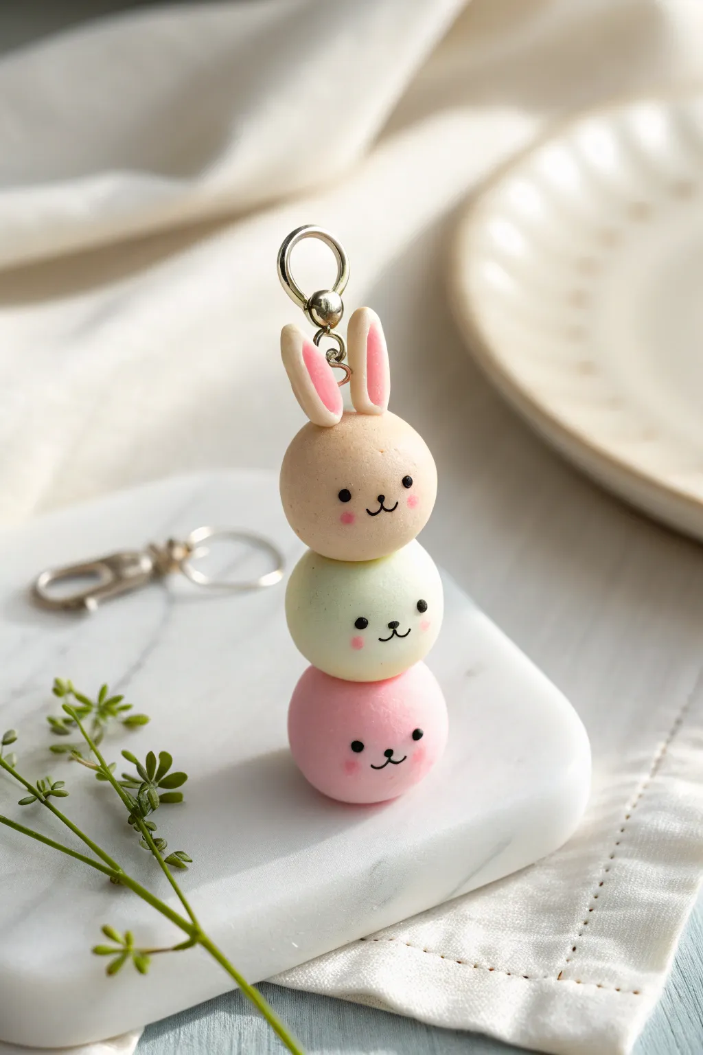 Sweet bunny dango trio charm: minimalist, pastel, and perfectly pinchable for kawaii clay ideas.