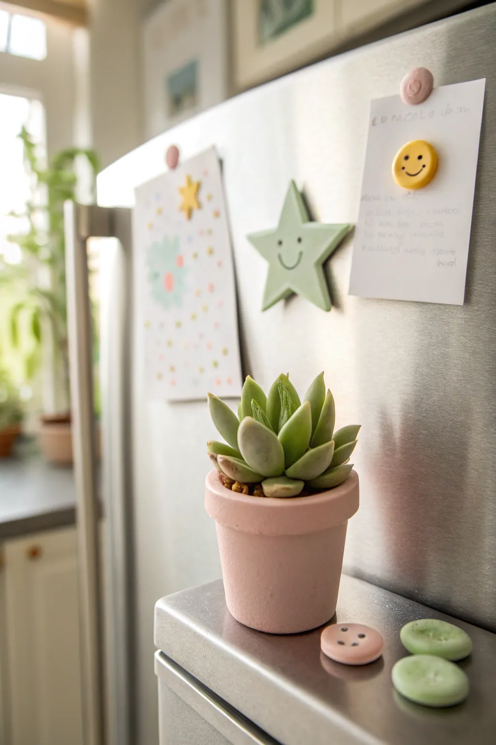 Foam clay fridge magnets you will use: a cute succulent hero with simple minis for notes