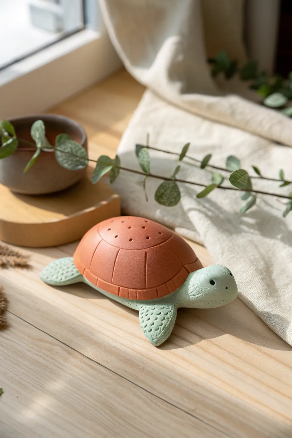 Mini clay turtle with easy stamped shell patterns, a sweet no-fuss project kids can finish