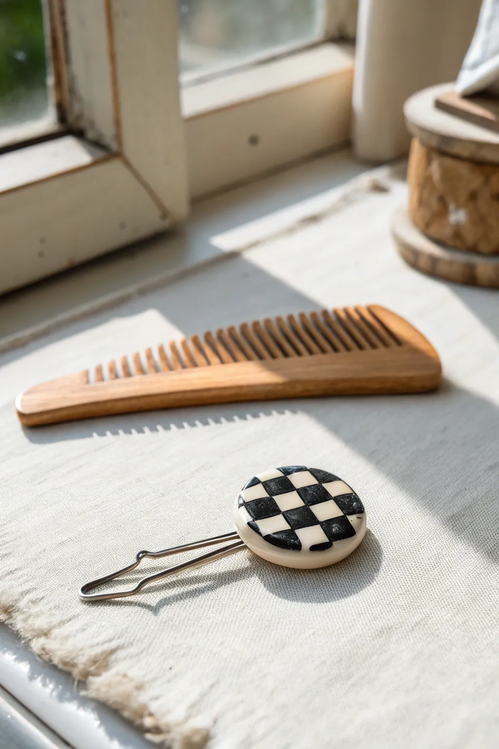 Minimalist patterned clay hair clip topper with a chic boho vibe for everyday styling.