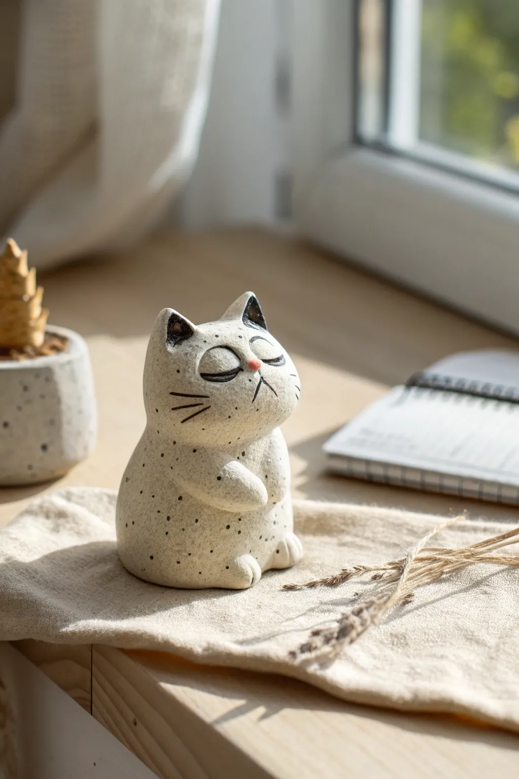 Meet your grumpy desk buddy: a tiny air-dry clay cat that makes every note-taking fun.