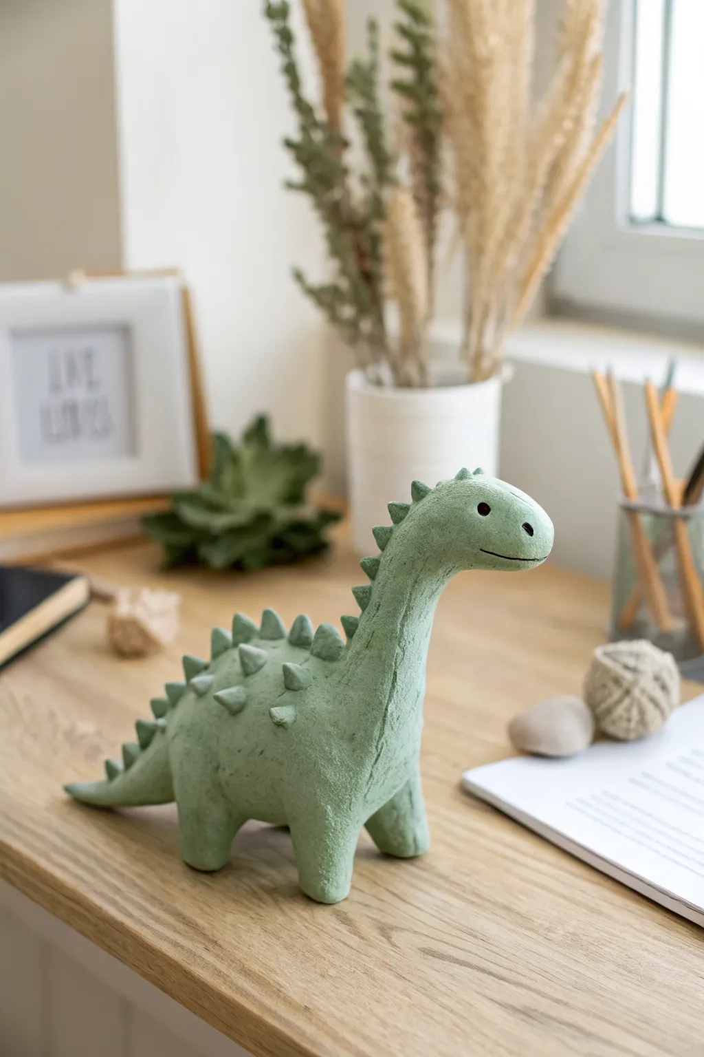 Meet your mini green dino buddy: simple air dry clay decor that brightens any desk.