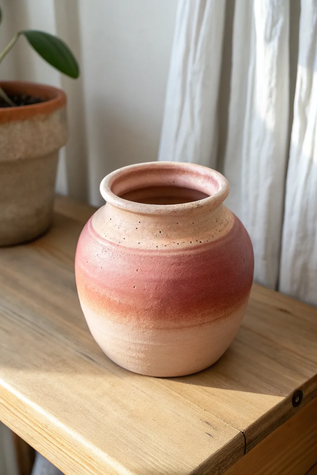 Soft ombre clay pot in blush tones, styled in window light for an easy beginner look
