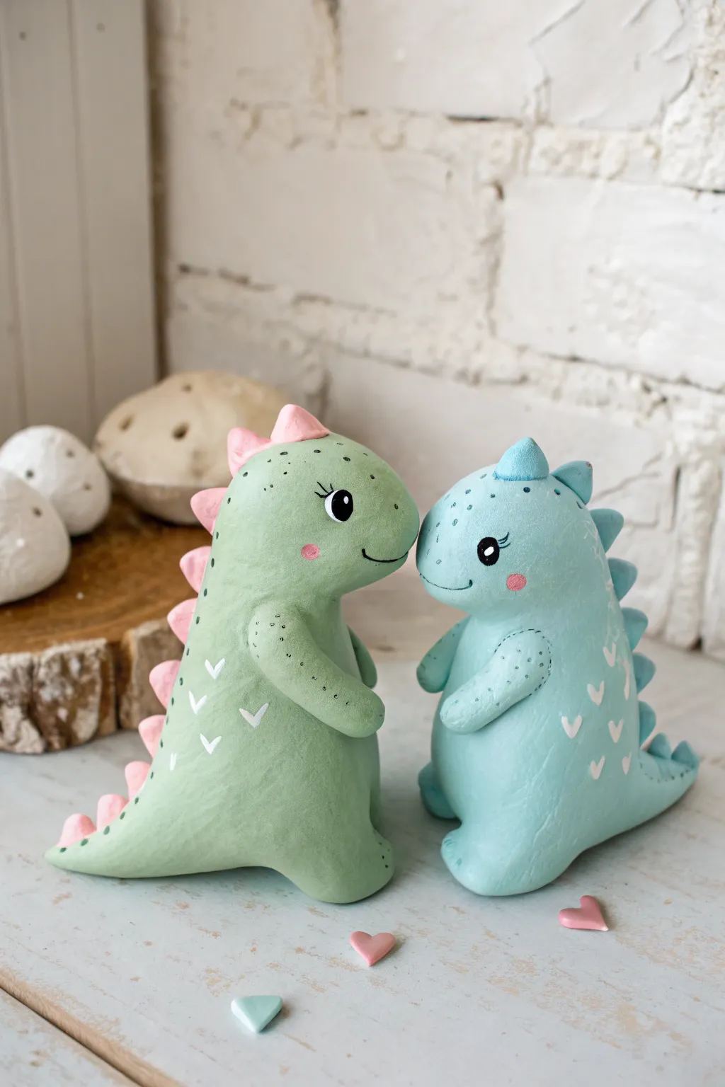 Pocket-sized dino pals in pastel clay, minimalist and sweet, perfect for quick cute crafts