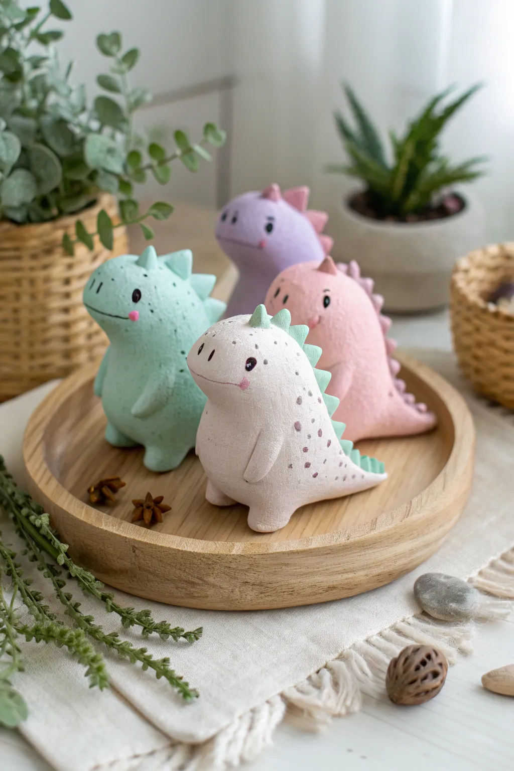 Chubby pastel dino buddies in air dry clay, a sweet kid-friendly project with cozy minimal vibes
