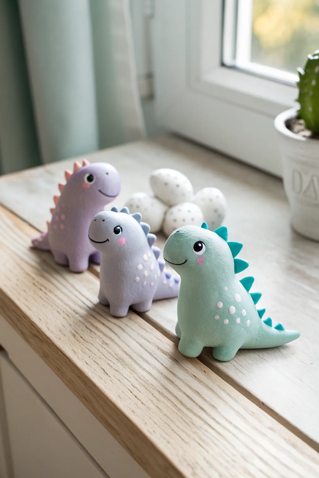 Pastel dino pals in air dry clay, simple to make and perfect as cute little desk guardians