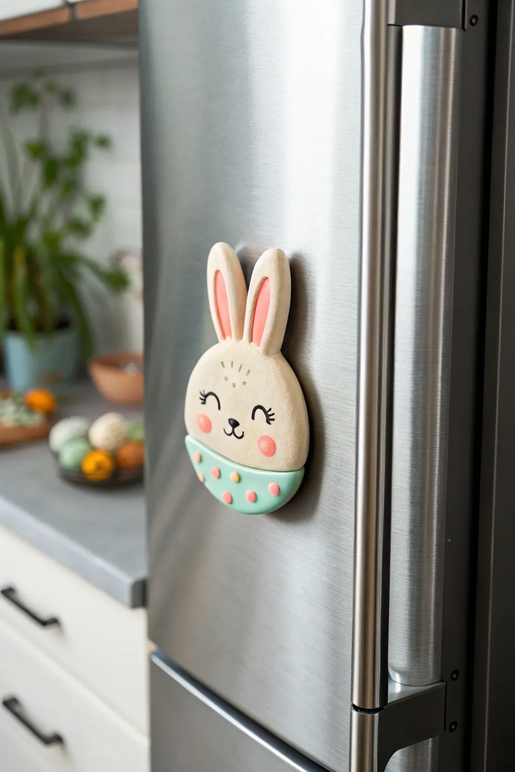 Sweet bunny air-dry clay fridge magnet idea for kids, simple to make and charming on display.