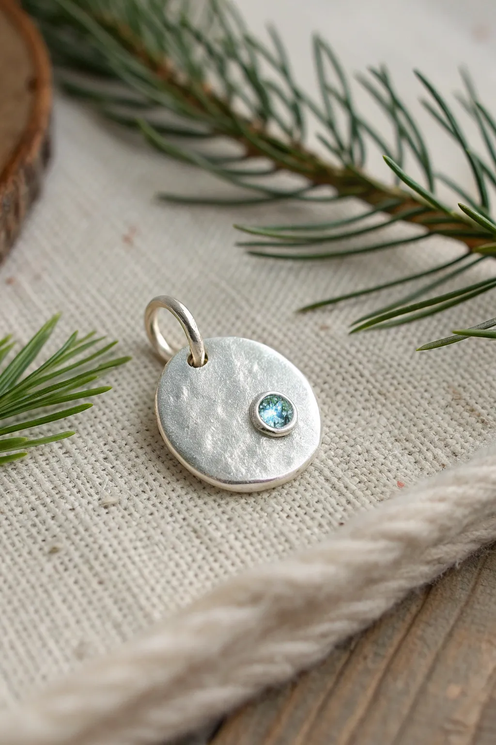 Simple metal clay charm with a flush fire-in-place stone, minimal and ready to wear