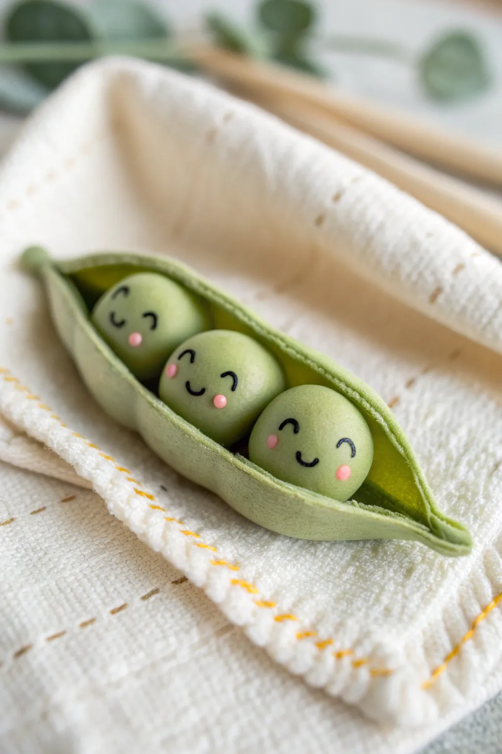 Make this peas-in-a-pod pocket pal: a beginner-friendly mini clay charm with adorable faces