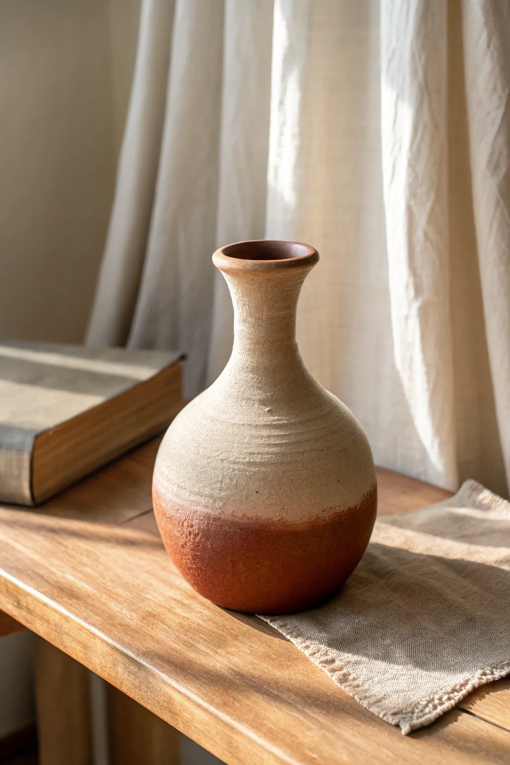 Soft ombre mud vase: deep earthy base fading to a light, airy neck for a calm modern look.