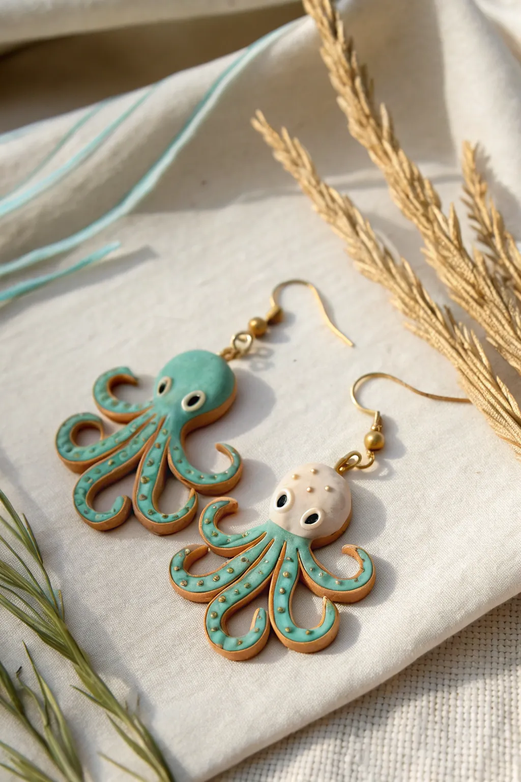 Minimal octopus dangle earrings in soft clay tones, a sweet boho touch for handmade style.