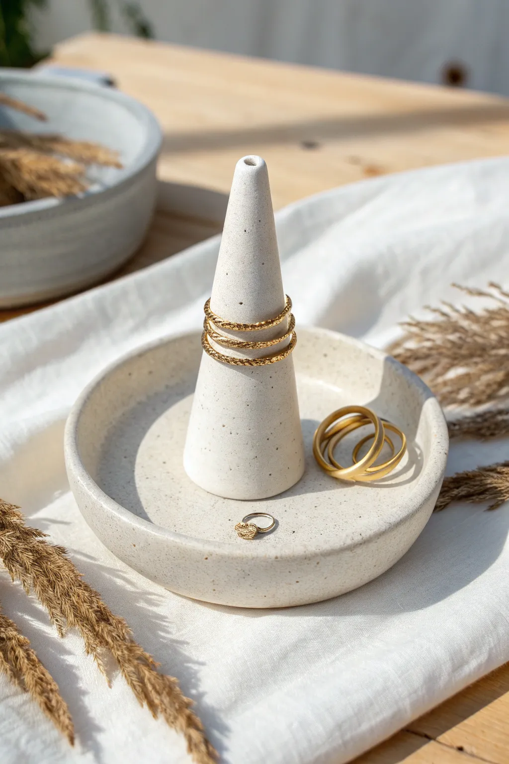 Simple oven-bake clay ring cone holder with a chic minimalist look and a touch of boho.