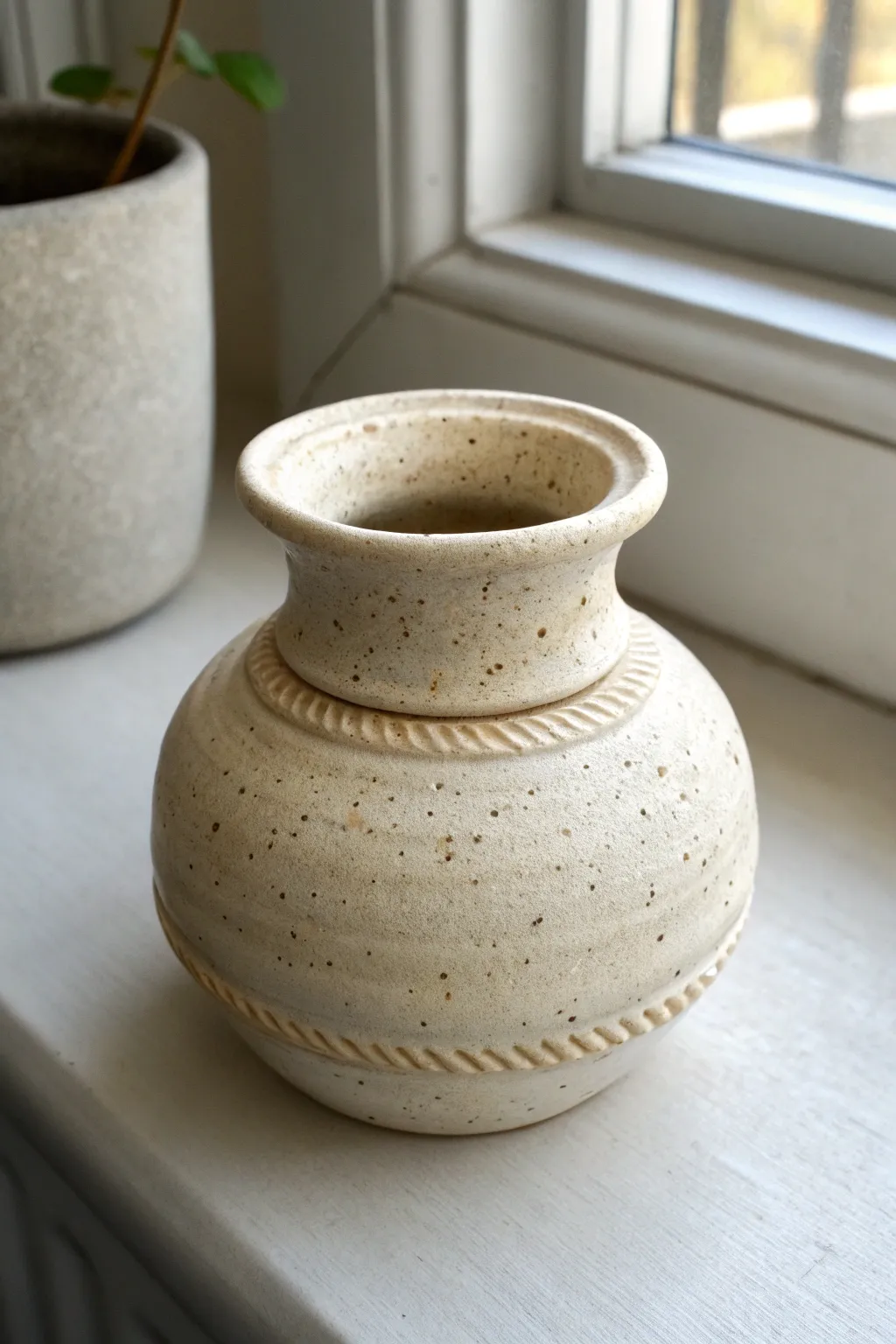 Footed pinch pot vase with a simple coil ring, minimalist Scandinavian style with a soft boho feel.