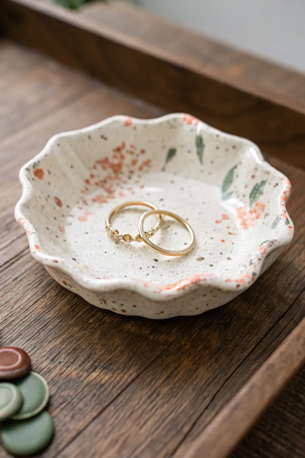 Wonky-edged trinket dish with playful squiggles, perfect for rings and tiny treasures