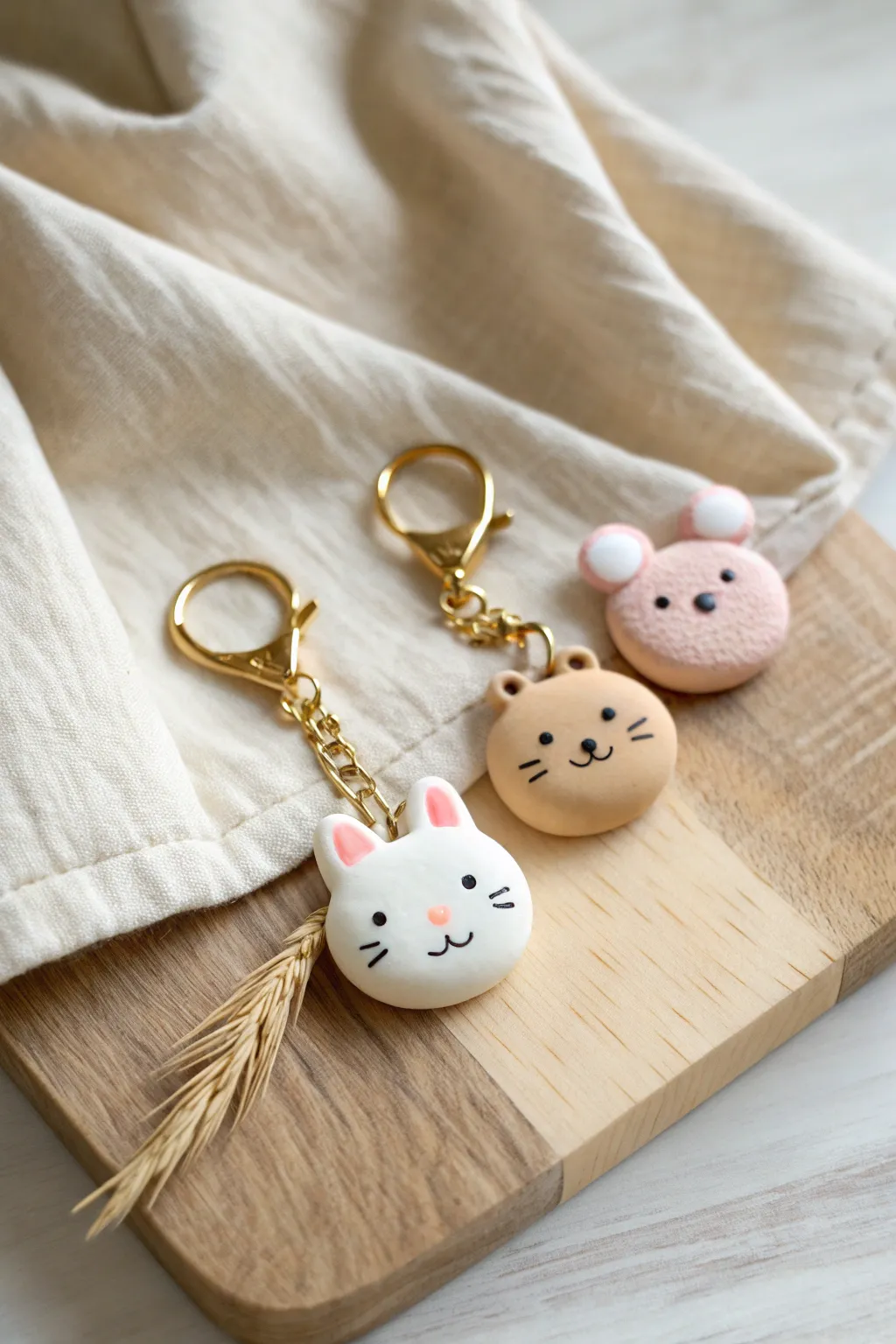 Chunky Sculpey animal head charms on a simple keyring, perfect beginner clay project