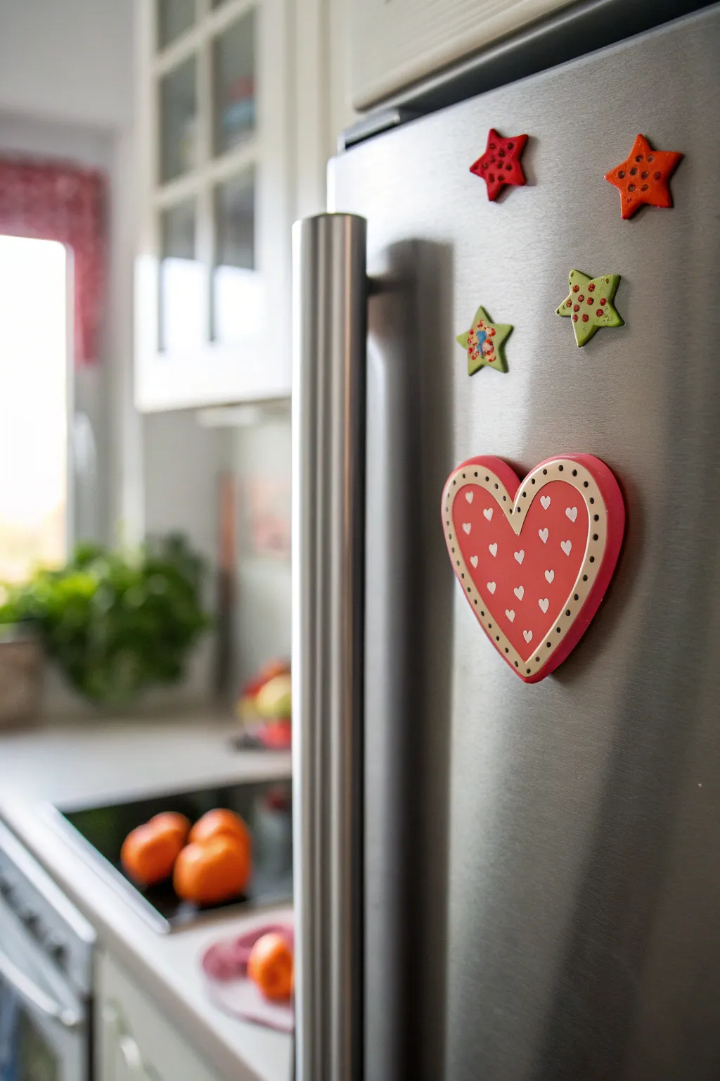 Beginner-friendly oven-bake clay magnets in cheerful shapes, styled on a minimalist fridge.