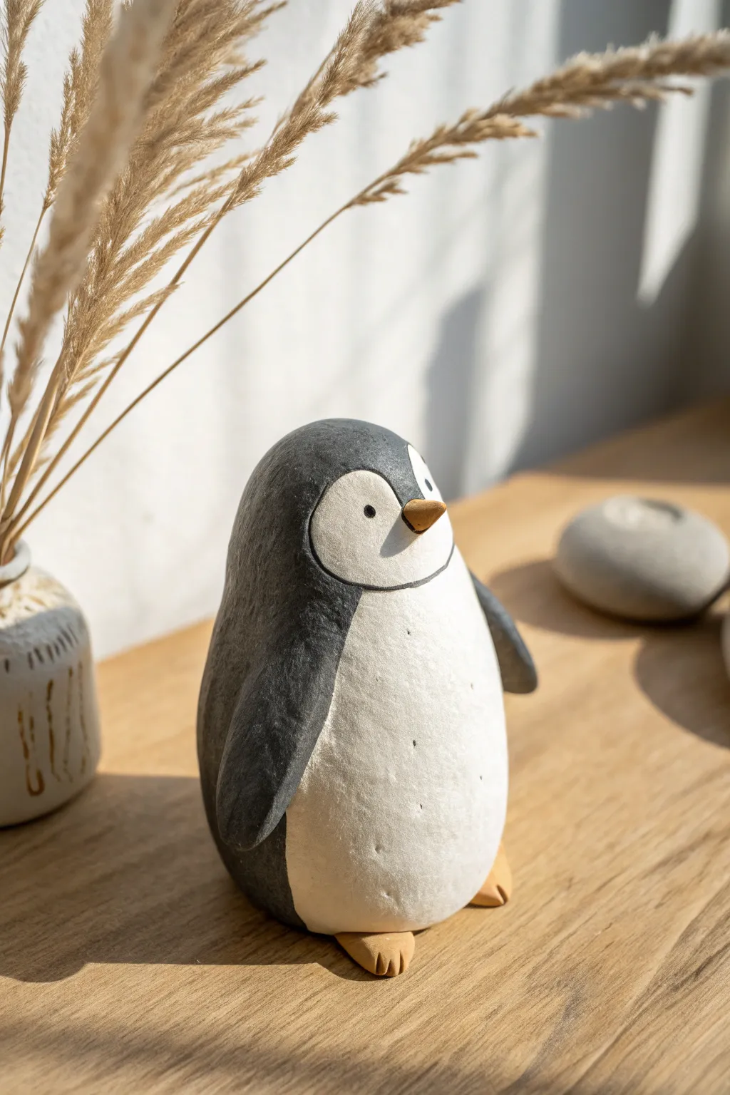 A chubby little clay penguin with cozy minimalist charm, an easy sculpture idea for beginners.