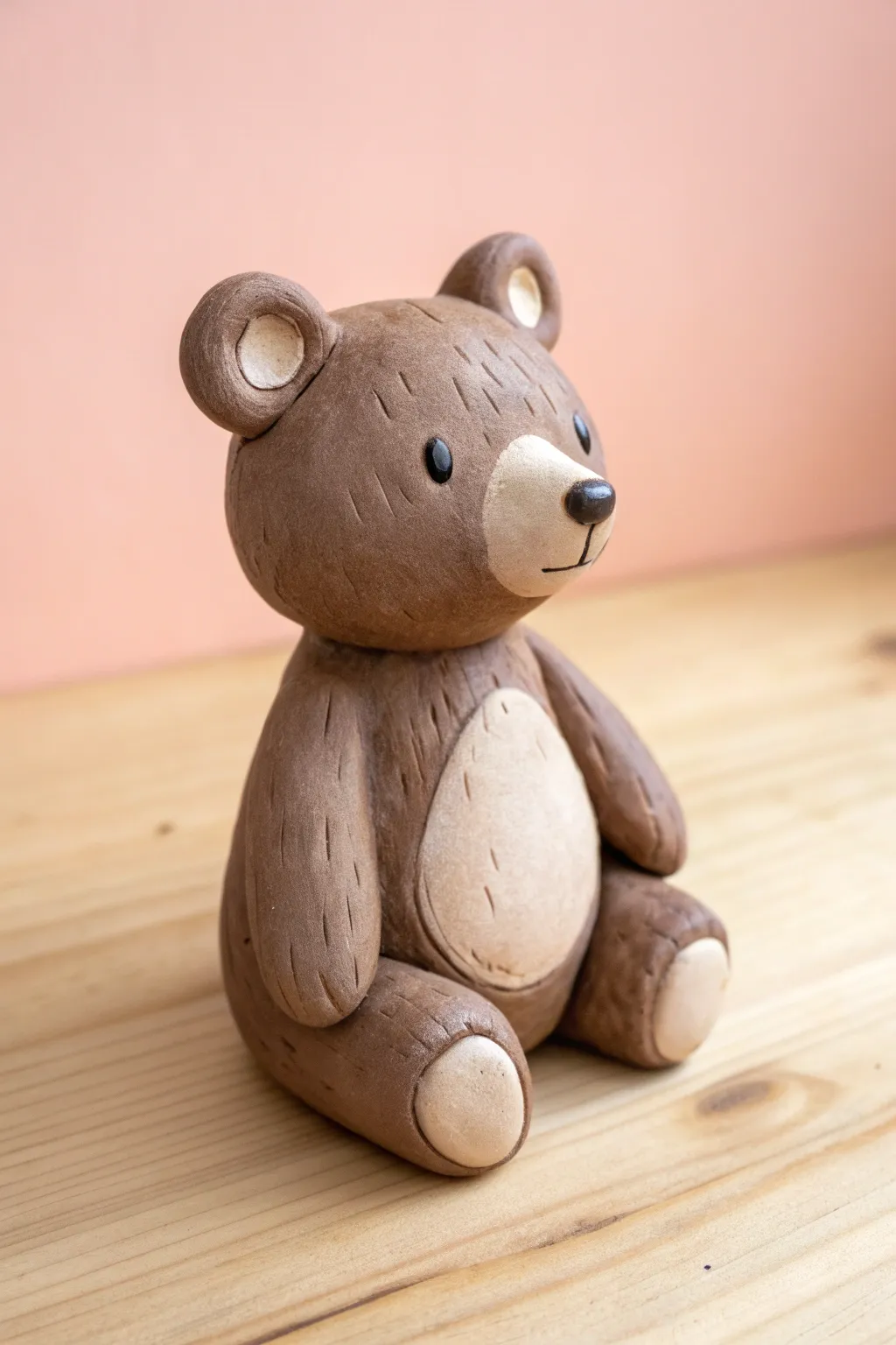 Tiny sitting bear cub sculpture with a soft matte finish, simple shapes, and cozy Nordic charm.