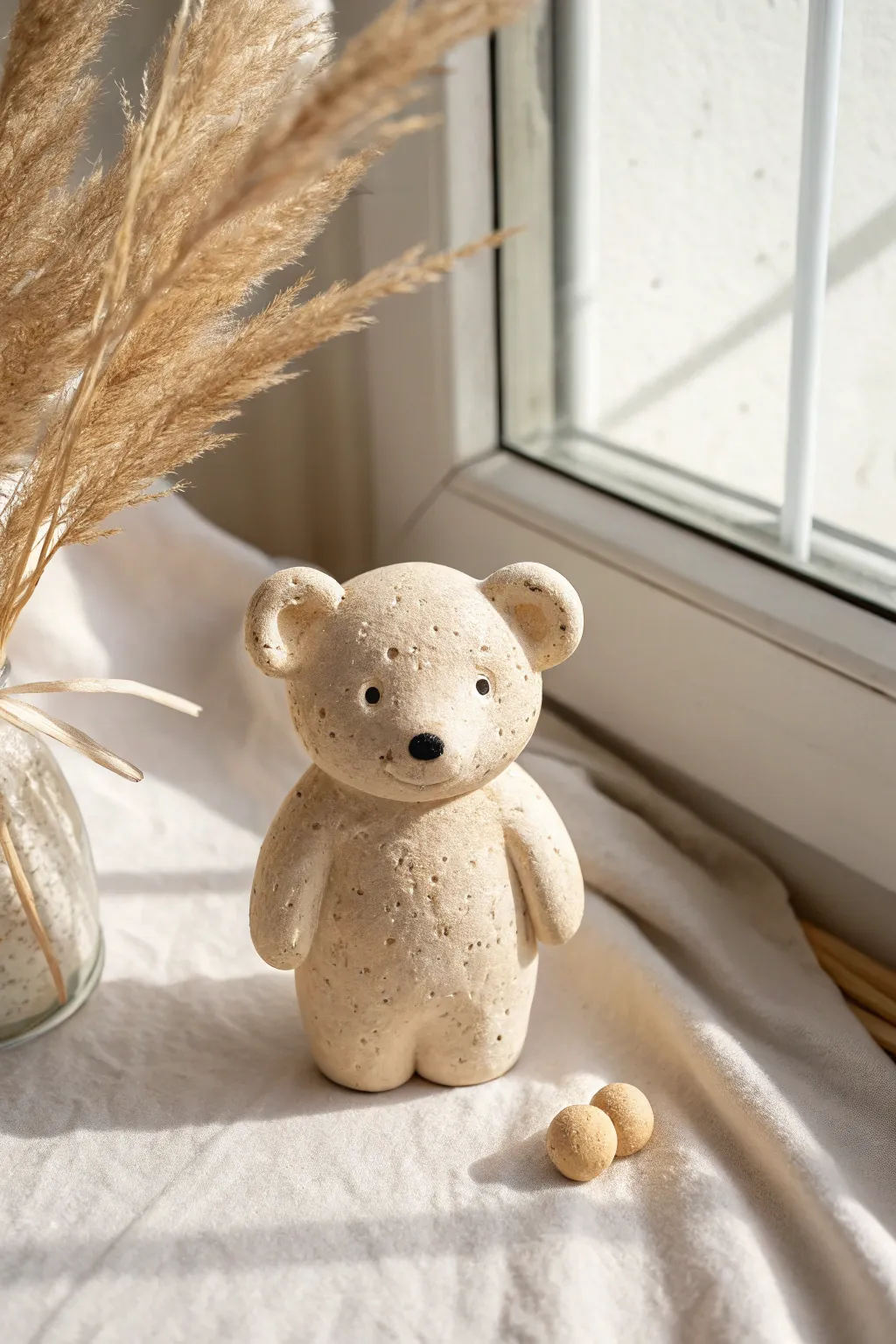 Easy clay teddy bear with simple shapes, a cozy minimalist look that feels handmade and sweet