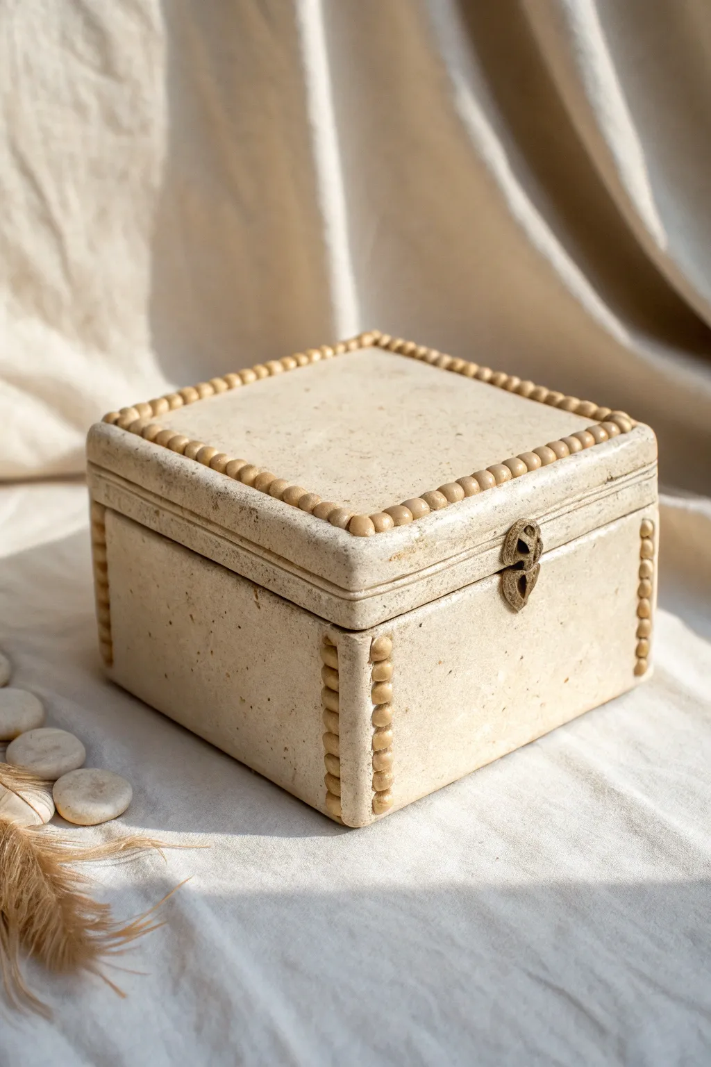 Minimal slab box with coil hinge-and-clasp details for a charming handmade hinged look