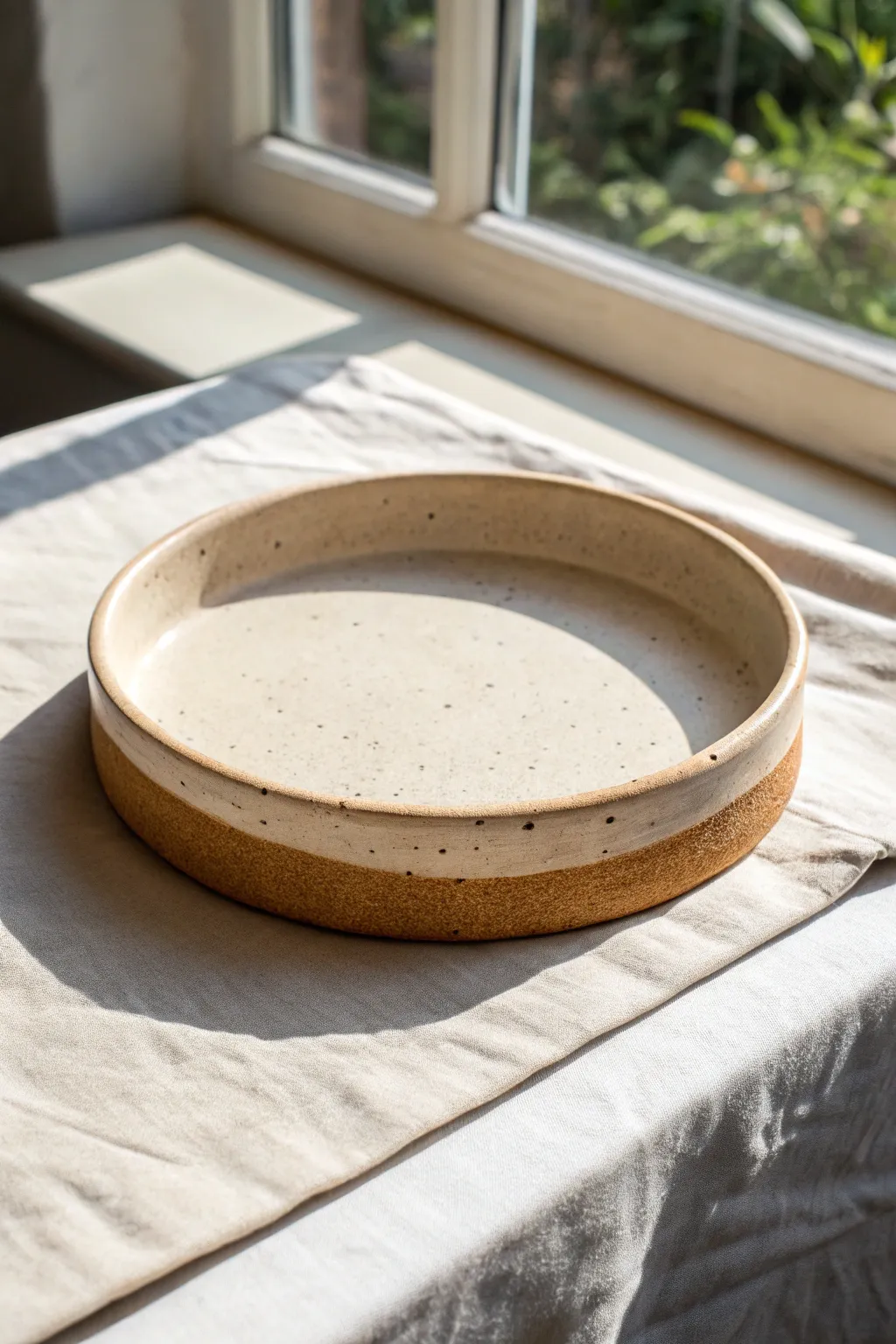 Hump-molded slab tray with a crisp foot ring, minimalist styling to highlight the profile.
