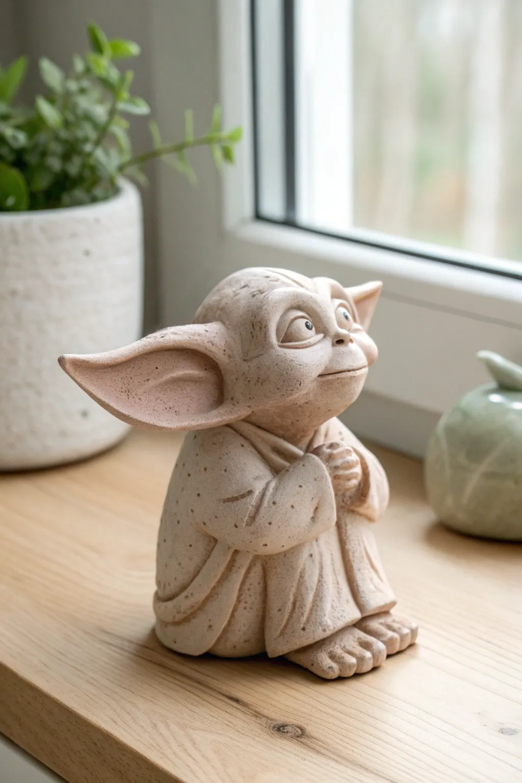 Sweet big-eared house-elf clay buddy, a minimal desk companion with cozy magical vibes.