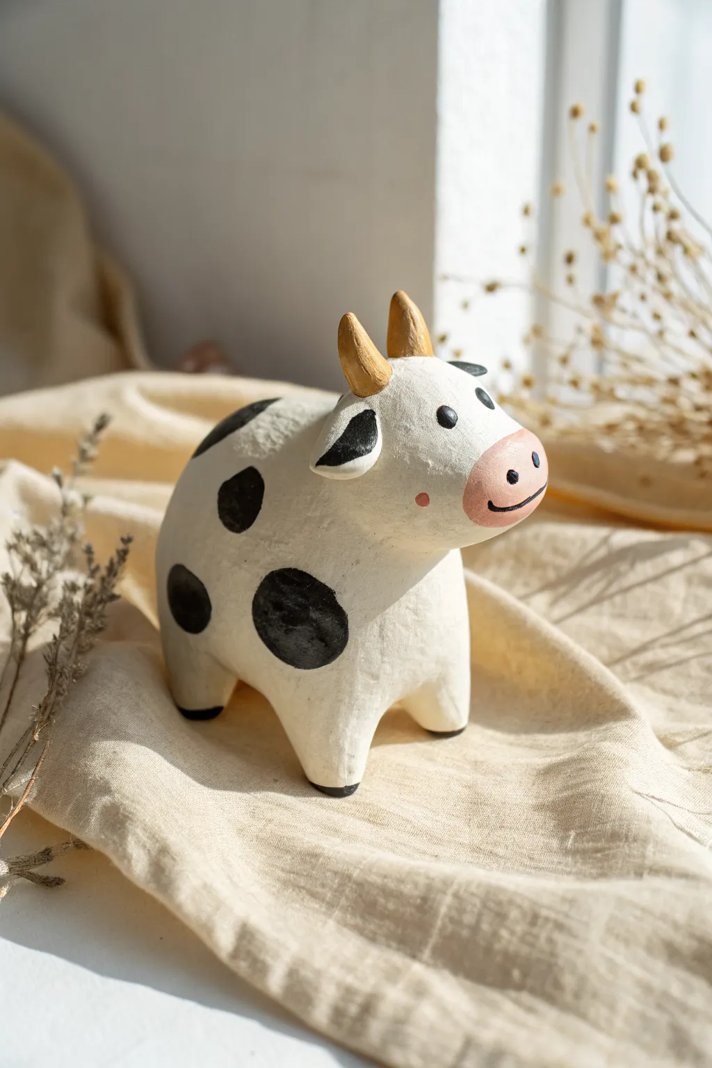 Spotted cow cutie in air-dry clay, minimal and sweet, perfect beginner animal idea