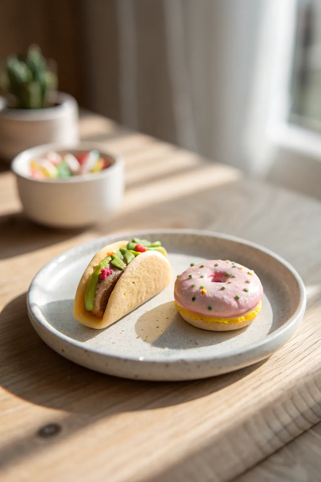 Tiny air clay taco and donut duo for a cute clay dinner date setup, simple and beginner friendly