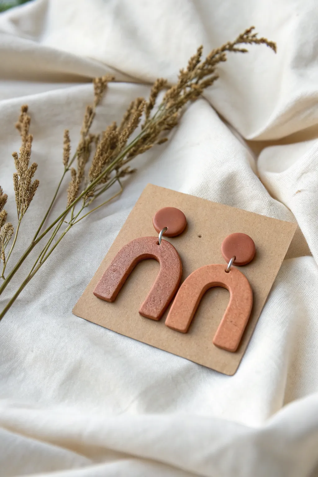 Muted air-dry clay statement earrings on linen, minimalist and gift-ready with handmade charm