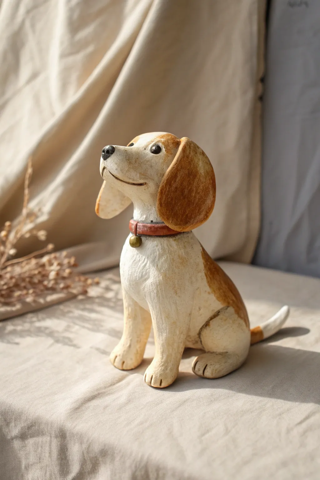 Mini air dry clay dog with floppy ears in warm neutrals, simple, sweet, and beginner friendly.