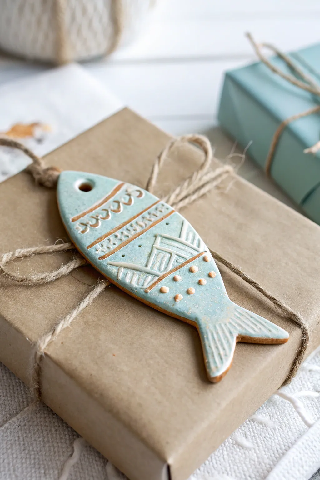 Soft coastal clay fish tags turn simple gifts into handmade keepsakes in minutes