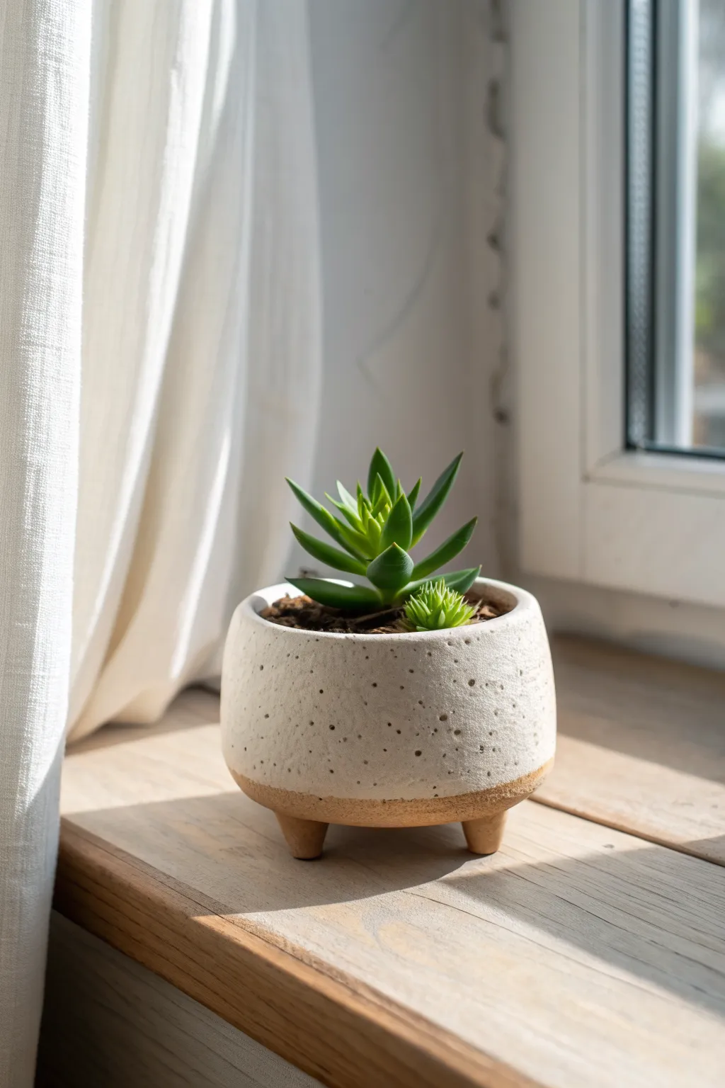 Tiny air-dry clay planter with sculpted feet, a sweet minimalist home for a succulent.