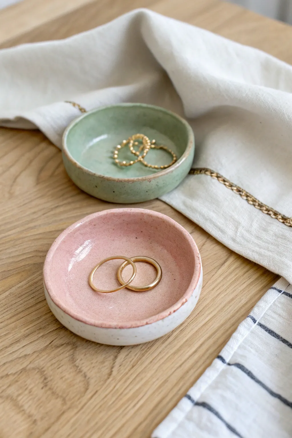 Bestie trinket dish duo in blush and sage, perfect for sharing rings and tiny treasures.