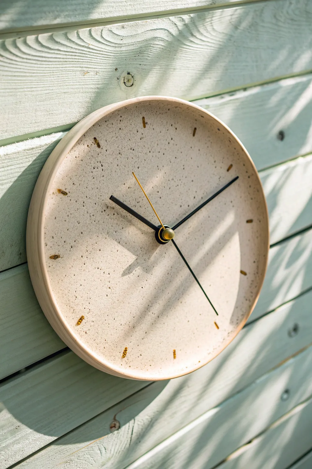 No-numbers ceramic clock with bold charcoal hands for a clean, modern, easy-read look