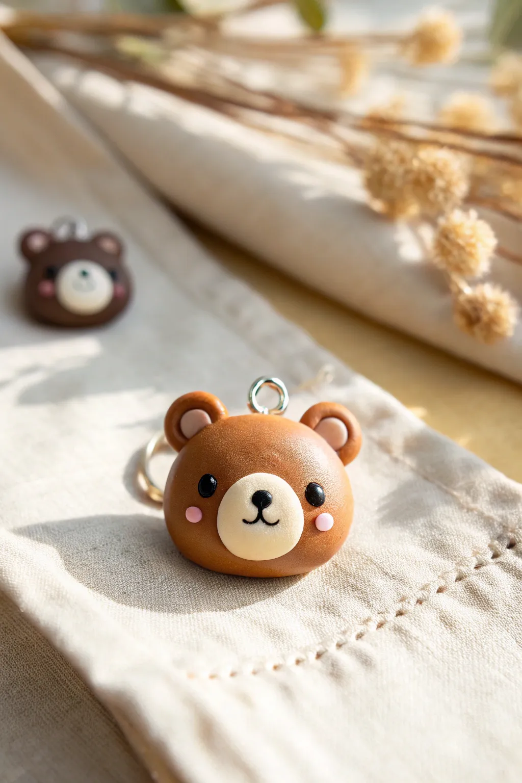 Chubby bear head clay charms in warm neutrals, simple and sweet for quick cute DIY details projects