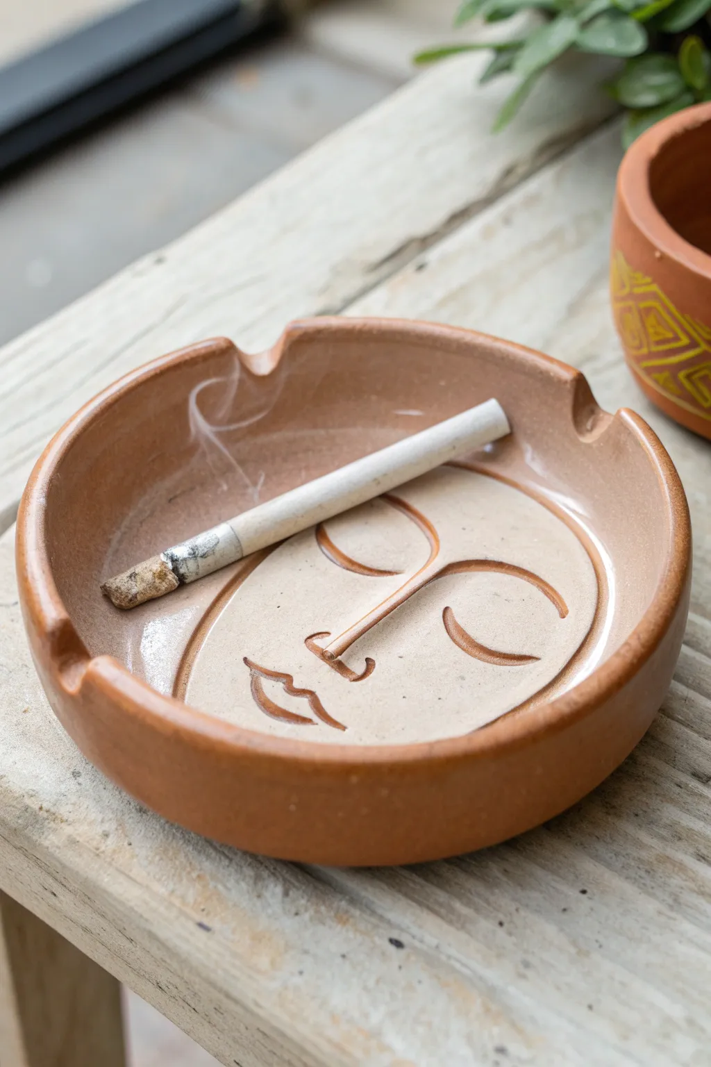 Minimal face ashtray with a nose rest, glossy clear glaze, clean Scandinavian calm for your cozy corner