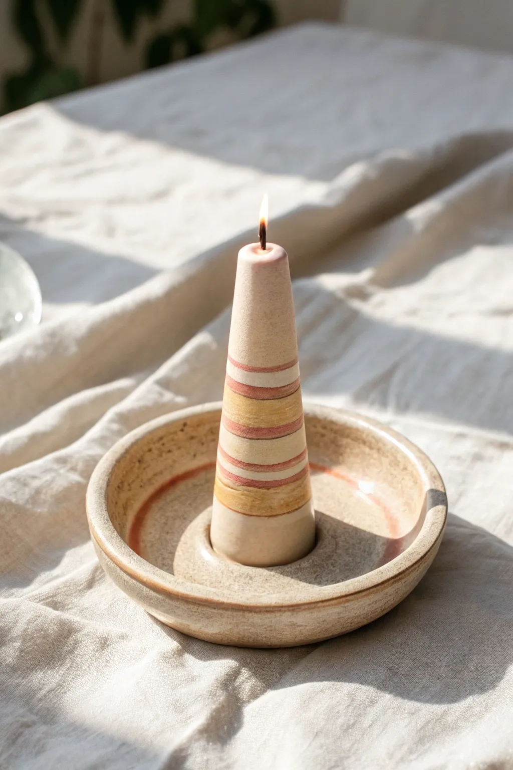 Handmade birthday candle ring holder with soft pastel stripes, a cute flame detail, and clean design