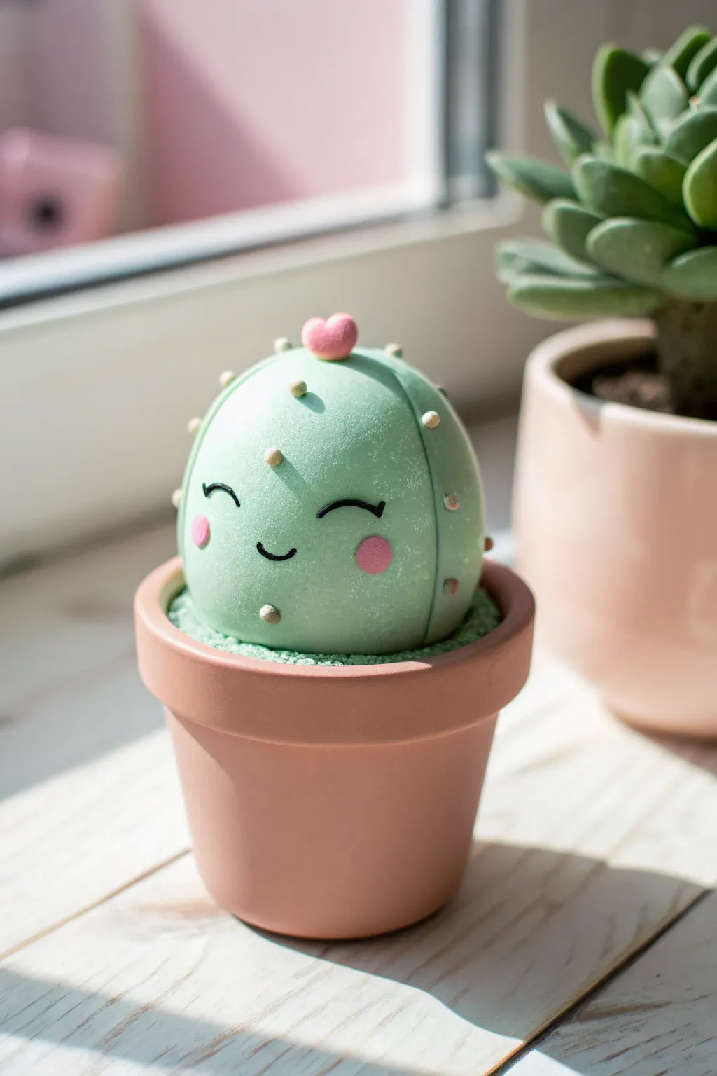 Make this sweet kawaii clay cactus for a cute, minimalist desk buddy in soft pastels.